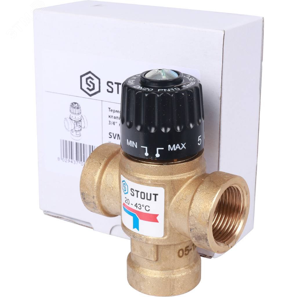 Клапан термостатический смесительный для систем отопления и ГВС 3/4' ВР 20-43гр Kvs=1,6 SVM-0110-164320 STOUT - превью 7