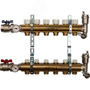 Изображение товара Коллектор распределительный из латуни без расходомеров 6 вых. (шт)