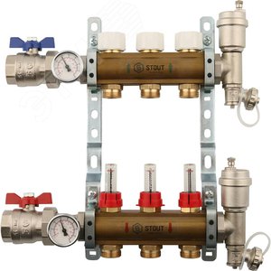 Изображение товара Коллекторная группа латунная 1' на 3 выходов со встроенными расходомерами (шт)
