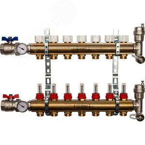 Изображение товара Коллекторная группа латунная 1' на 7 выходов со встроенными расходомерами (шт)