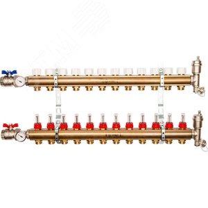 Изображение товара Коллекторная группа латунная 1' на 12 выходов со втроенными расходомерами (шт)