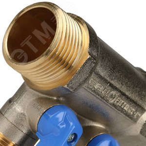 Коллектор с шаровыми кранами 1', 2 отвода 1/2' (синие ручки) - фото 6