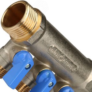 Коллектор с шаровыми кранами 1', 3 отвода 1/2' (синие ручки) SMB 6201 011203 STOUT - 6