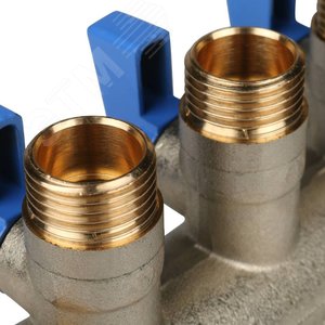 Коллектор с шаровыми кранами 1', 3 отвода 1/2' (синие ручки) - фото 8