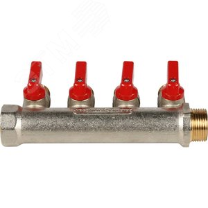 Коллектор с шаровыми кранами 3/4', 4 отвода 1/2' (красные ручки) SMB 6200 341204 STOUT - 4