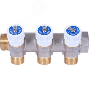 Коллектор распределительный 3/4', 3 отвода 1/2' плоское уплотнение - фото 1