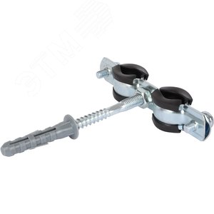 Двойной хомут для труб, комплект хомут+шпилька шуруп +дюбель пластиковый 3/8' (15-19) - фото 4