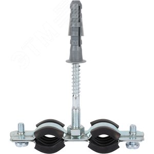 Двойной хомут для труб, комплект хомут+шпилька шуруп +дюбель пластиковый 3/8' (15-19) - фото 5