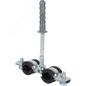 Двойной хомут для труб, комплект хомут+шпилька шуруп +дюбель пластиковый 3/8' (15-19) - фото 6