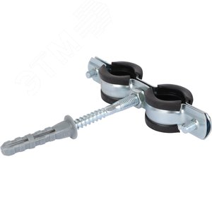 Двойной хомут для труб, комплект хомут+шпилька шуруп +дюбель пластиковый 1/2' (20-24) - фото 2