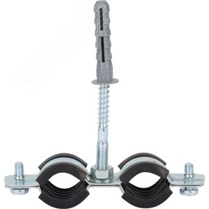 Двойной хомут для труб, комплект хомут+шпилька шуруп +дюбель пластиковый 1/2' (20-24) - фото 4