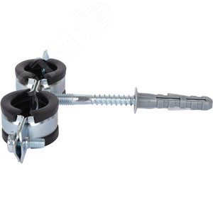 Двойной хомут для труб, комплект хомут+шпилька шуруп +дюбель пластиковый 3/4' (25-29) - фото 2