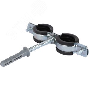 Двойной хомут для труб, комплект хомут+шпилька шуруп +дюбель пластиковый 3/4' (25-29) - фото 4