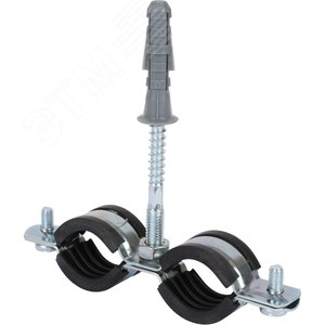 Двойной хомут для труб, комплект хомут+шпилька шуруп +дюбель пластиковый 3/4' (25-29) - фото 5