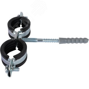 Двойной хомут для труб, комплект хомут+шпилька шуруп +дюбель пластиковый 1' (32-35) - фото 2