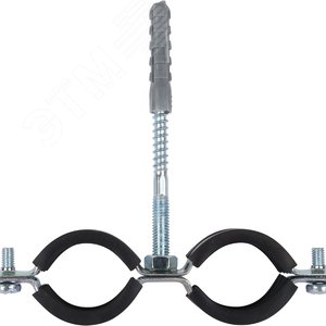 Двойной хомут для труб, комплект хомут+шпилька шуруп +дюбель пластиковый 1' (32-35) - фото 4