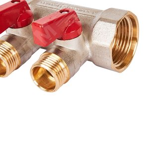 Коллектор с шаровыми кранами 1', 2 отвода 1/2' (красные ручки) - фото 8