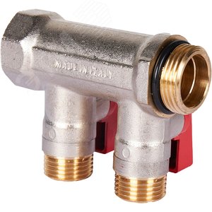 Коллектор с шаровыми кранами 3/4', 2 отвода 1/2' (красные ручки) - фото 6