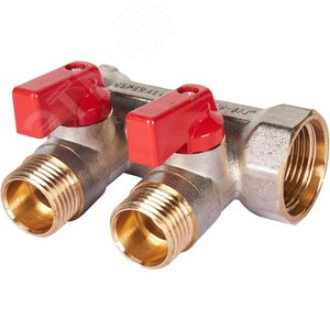 Коллектор с шаровыми кранами 3/4', 2 отвода 1/2' (красные ручки) - фото 7