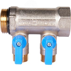 Коллектор с шаровыми кранами 1', 2 отвода 1/2' (синие ручки) - фото 2