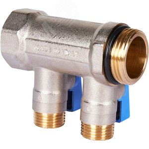 Коллектор с шаровыми кранами 1', 2 отвода 1/2' (синие ручки) - фото 5