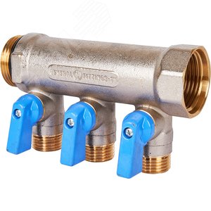 Коллектор с шаровыми кранами 1', 3 отвода 1/2' (синие ручки) - фото 4