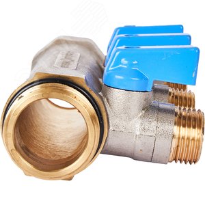 Коллектор с шаровыми кранами 1', 3 отвода 1/2' (синие ручки) - фото 7