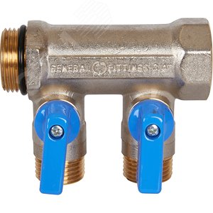 Коллектор с шаровыми кранами 3/4', 2 отвода 1/2' (синие ручки) - фото 2