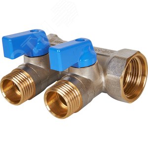 Коллектор с шаровыми кранами 3/4', 2 отвода 1/2' (синие ручки) - фото 6