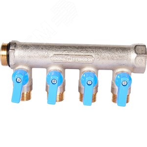 Коллектор с шаровыми кранами 3/4', 4 отвода 1/2' (синие ручки) - фото 2