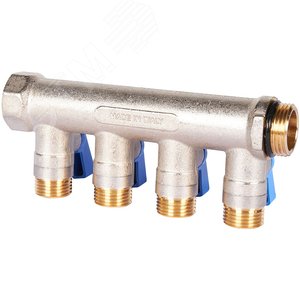 Коллектор с шаровыми кранами 3/4', 4 отвода 1/2' (синие ручки) - фото 5