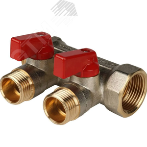 Изображение товара Коллектор с шаровыми кранами 1', 2 отвода 1/2' (красные ручки) (шт)