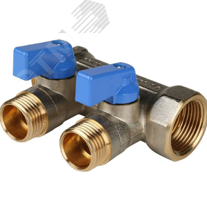 Изображение товара Коллектор с шаровыми кранами 3/4', 2 отвода 1/2' (синие ручки) (шт)