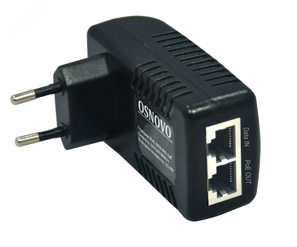 Инжектор PoE 1хRJ45 10/100 Мб/с, 802.3af, до 15.4 Вт, AC 220В, DC 28В Midspan-1/151 OSNOVO - превью