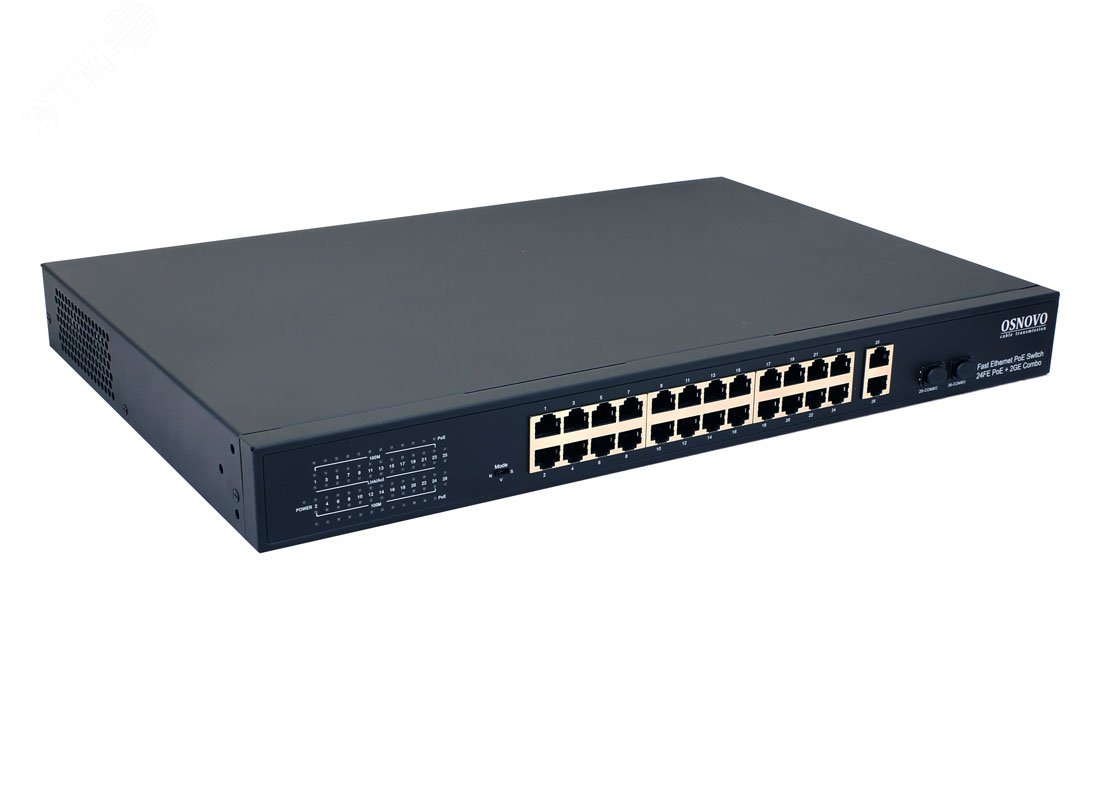 PoE коммутатор Fast Ethernet на 24 x RJ45 портов + 2 x GE Combo uplink порта. SW-62422(400W) OSNOVO - превью