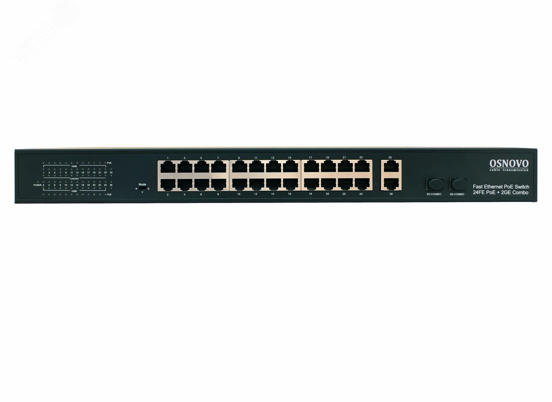 PoE коммутатор Fast Ethernet на 24 x RJ45 портов + 2 x GE Combo uplink порта. SW-62422(400W) OSNOVO - превью 2