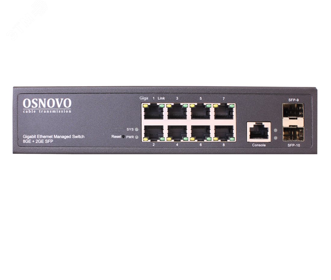 Коммутатор управляемый L2 10 портов, 8хRJ45 10/100/1000 Мб/с, 2хSFP SW-70802/L2 OSNOVO - превью 2