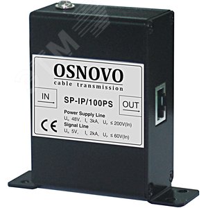 Устройство грозозащиты для локальной вычислительной сети(скорость до 100Мбит/с) с защитой линий PoE, 1 вход, 1 выход SP-IP/100PS OSNOVO