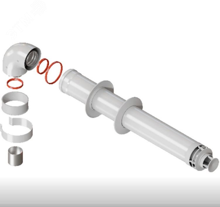 Изображение товара Комплект дымохода СТАНДАРТ 60/100 - 900мм хомут в комплекте + втулка D60 L-50 (шт)