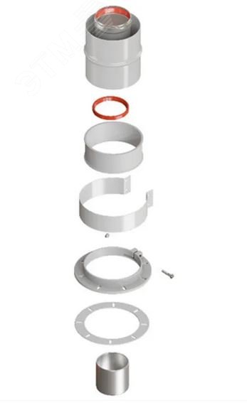 Изображение товара Начальный участок дымохода вертикальный коаксиальный 60/100 хомут в комплекте +втулка D60 L-50 (шт)