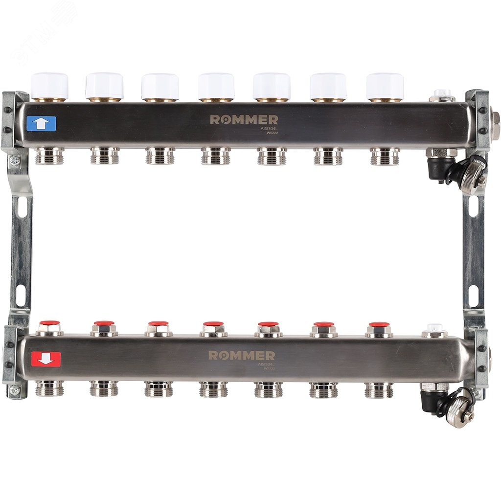 Изображение товара Коллектор Rommer RMS-3201-000007 из нержавеющей стали 7 выходов Изображение товара Коллектор Rommer RMS-3201-000007 из нержавеющей стали 7 выходов
