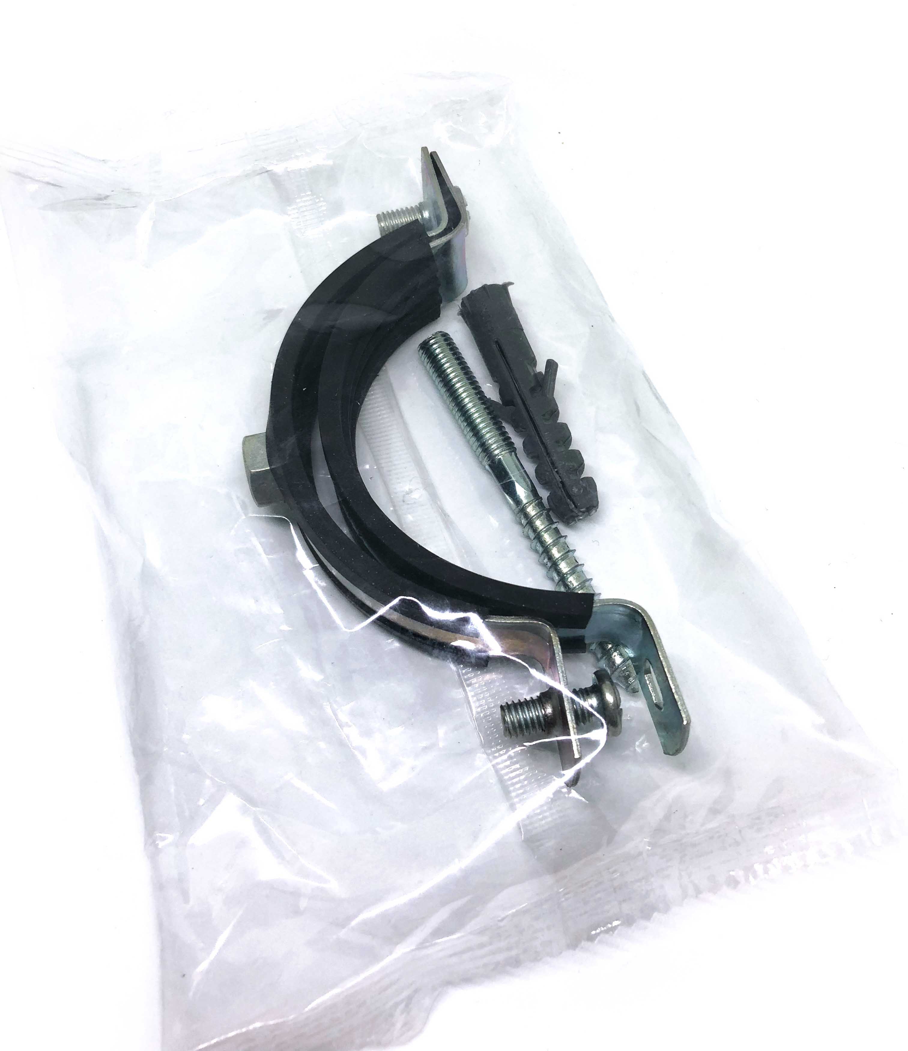 Хомут трубный сантехнический с резиновым уплотнением 1/2 М8 (20-24)  гайка м8 оцинкованная сталь W1 в комплекте шпилька 8х80 дюбель 10х50