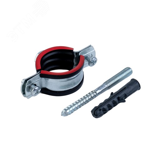 Хомут трубный сантехнический с резиновым уплотнением 8 М10 (216-225) гайка м10 оцинкованная сталь W1 в комплекте шпилька 10х100 дюбель 12х60 - фото 3