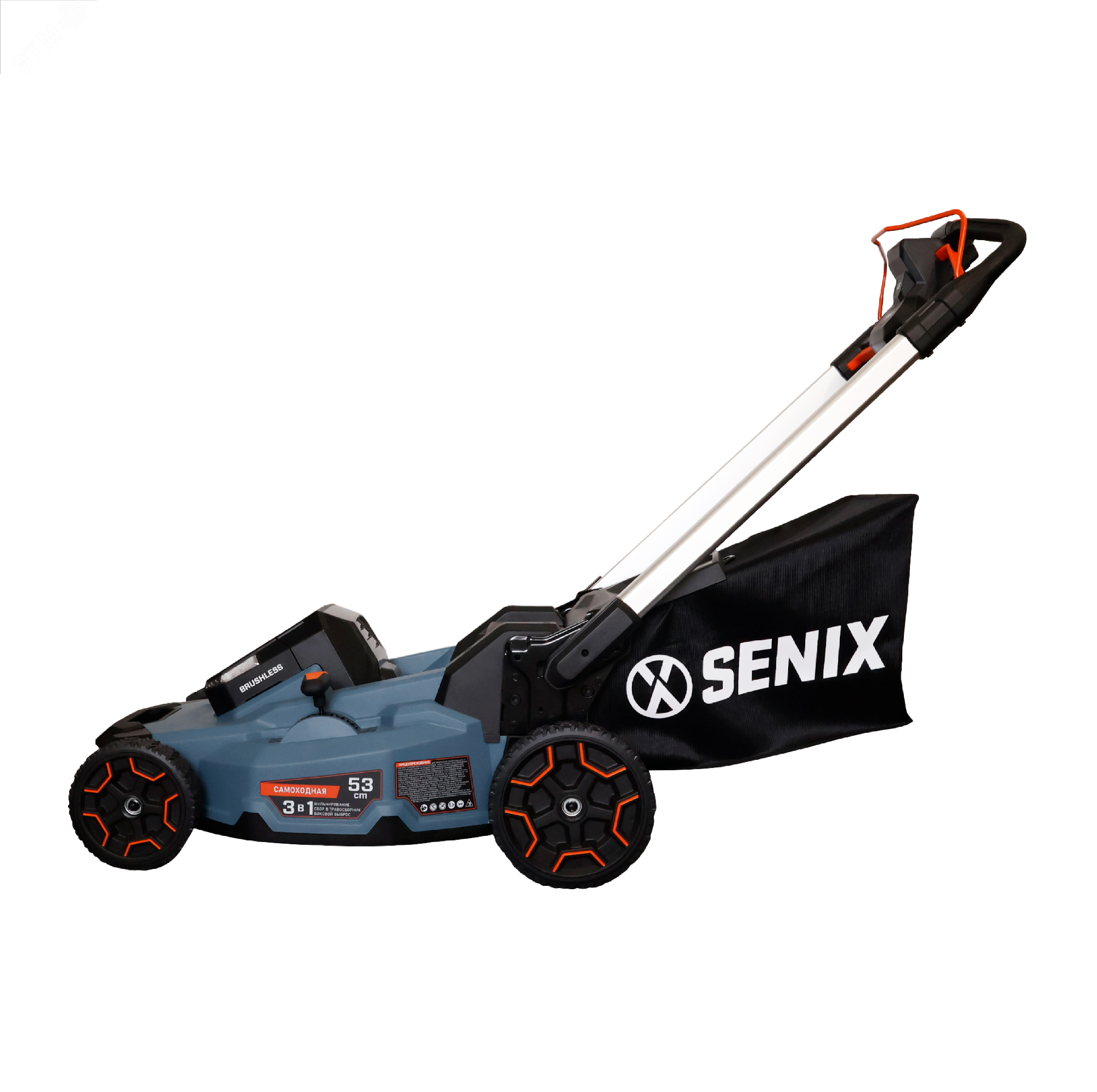 Изображение товара Газонокосилка самоходная аккумуляторная, серия X6, 60В, 3-в-1, 53 см., 1 аккумулятор 4Ач, ЗУ (шт)