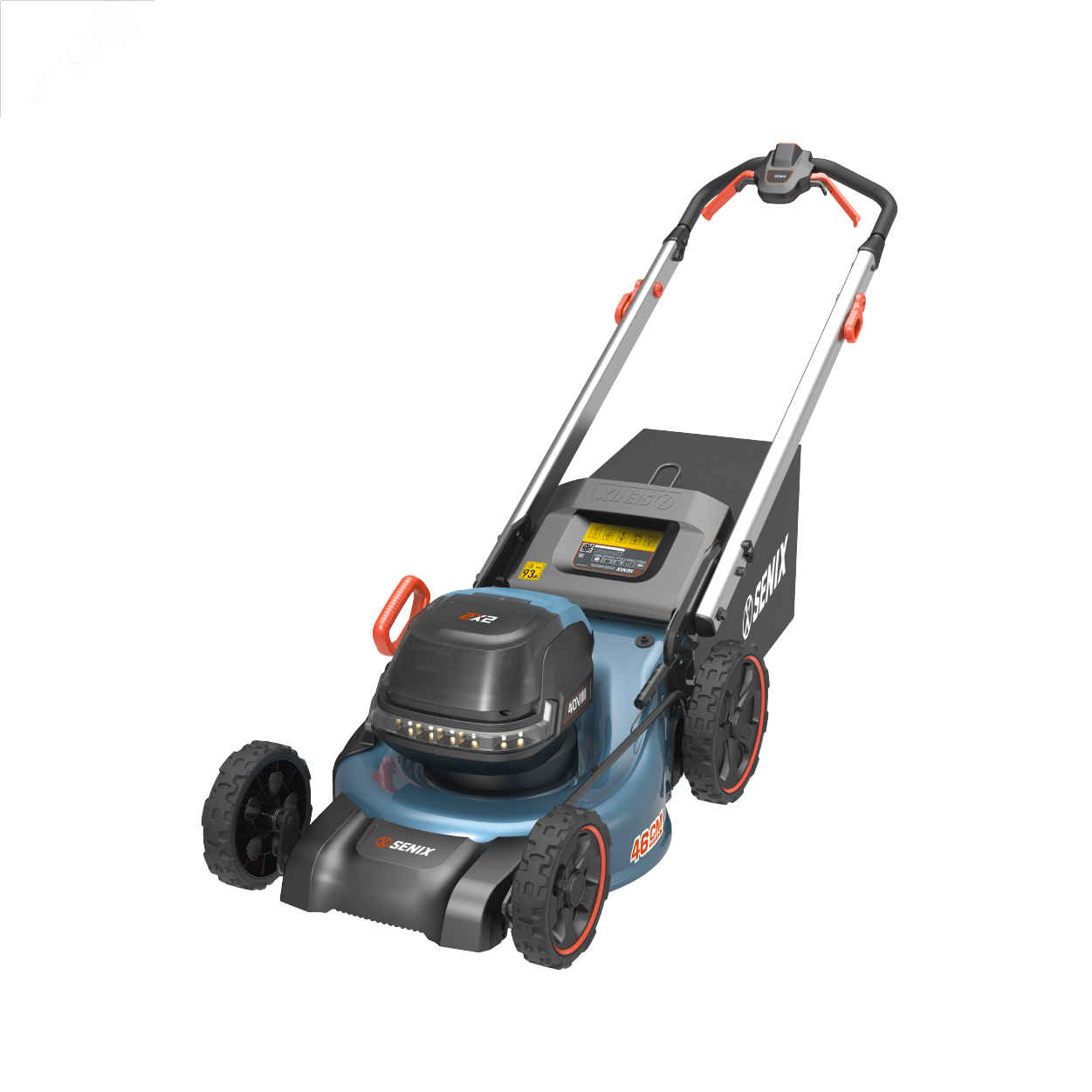 Изображение товара Газонокосилка самоходная аккумуляторная, 46 см, 2 аккумулятора 5.0Ач, двухпортовое ЗУ 2X2 40В (шт)