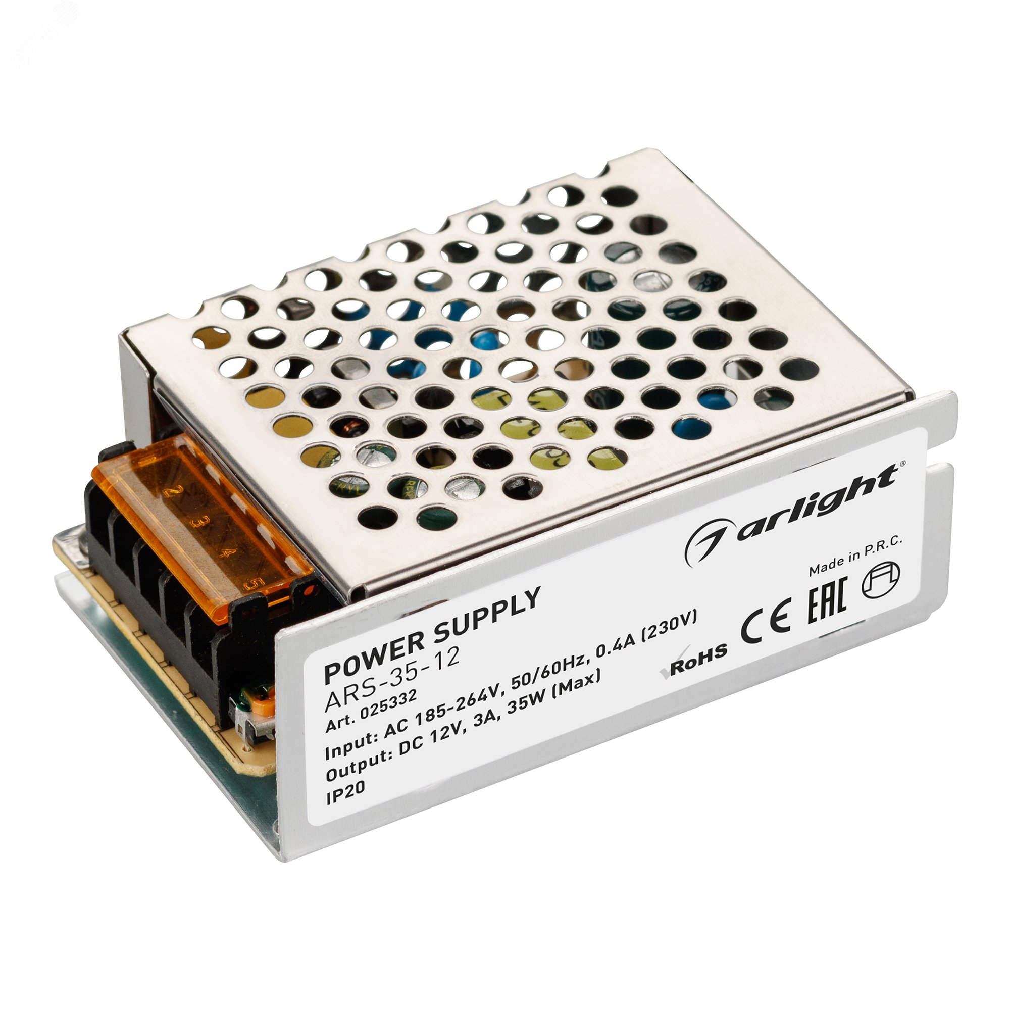Изображение товара Блок питания ARS-35-12 (12V, 3A, 35W) (ARL, IP20 Сетка, 2 года) (шт)