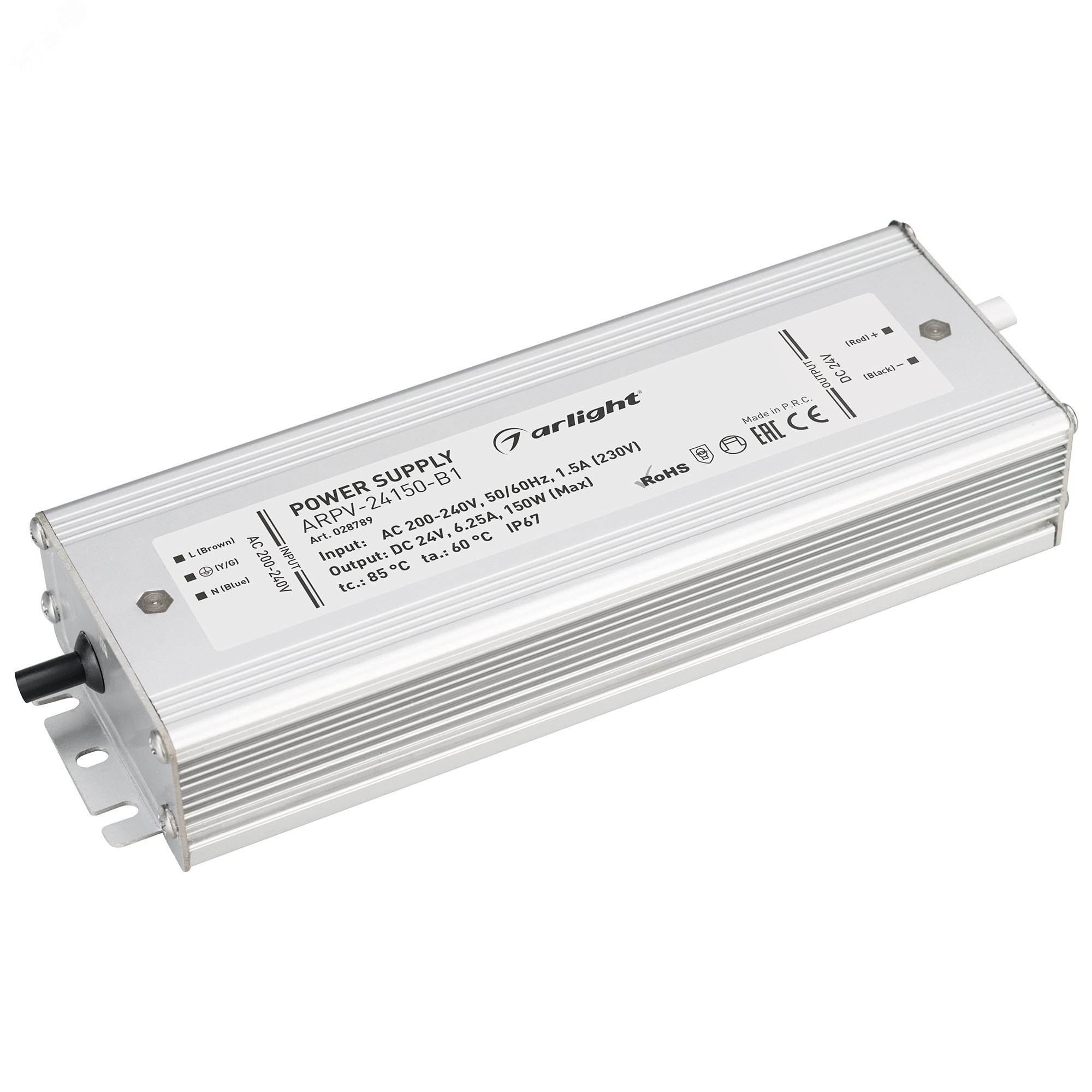 Изображение товара Блок питания ARPV-24150-B1 24V 6,3A 150W IP67 для уличных и внутренних установок