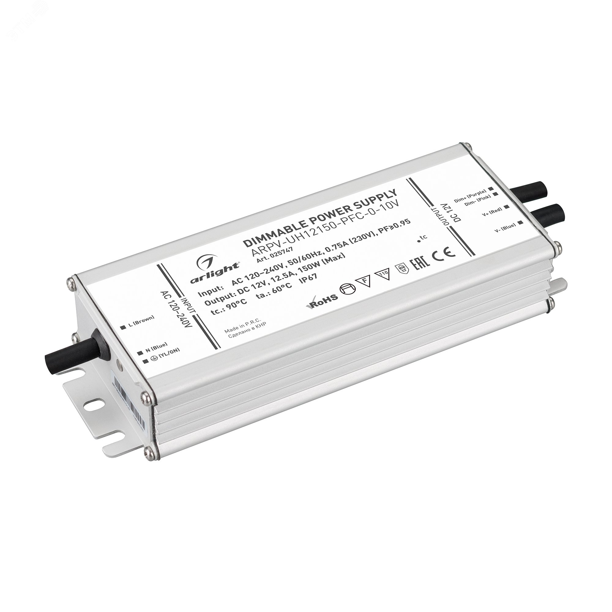 Изображение товара Блок питания ARPV-UH12150-PFC-0-10V (12V, 12.5A, 150W) ( IP67 Металл, 7 лет) (шт)