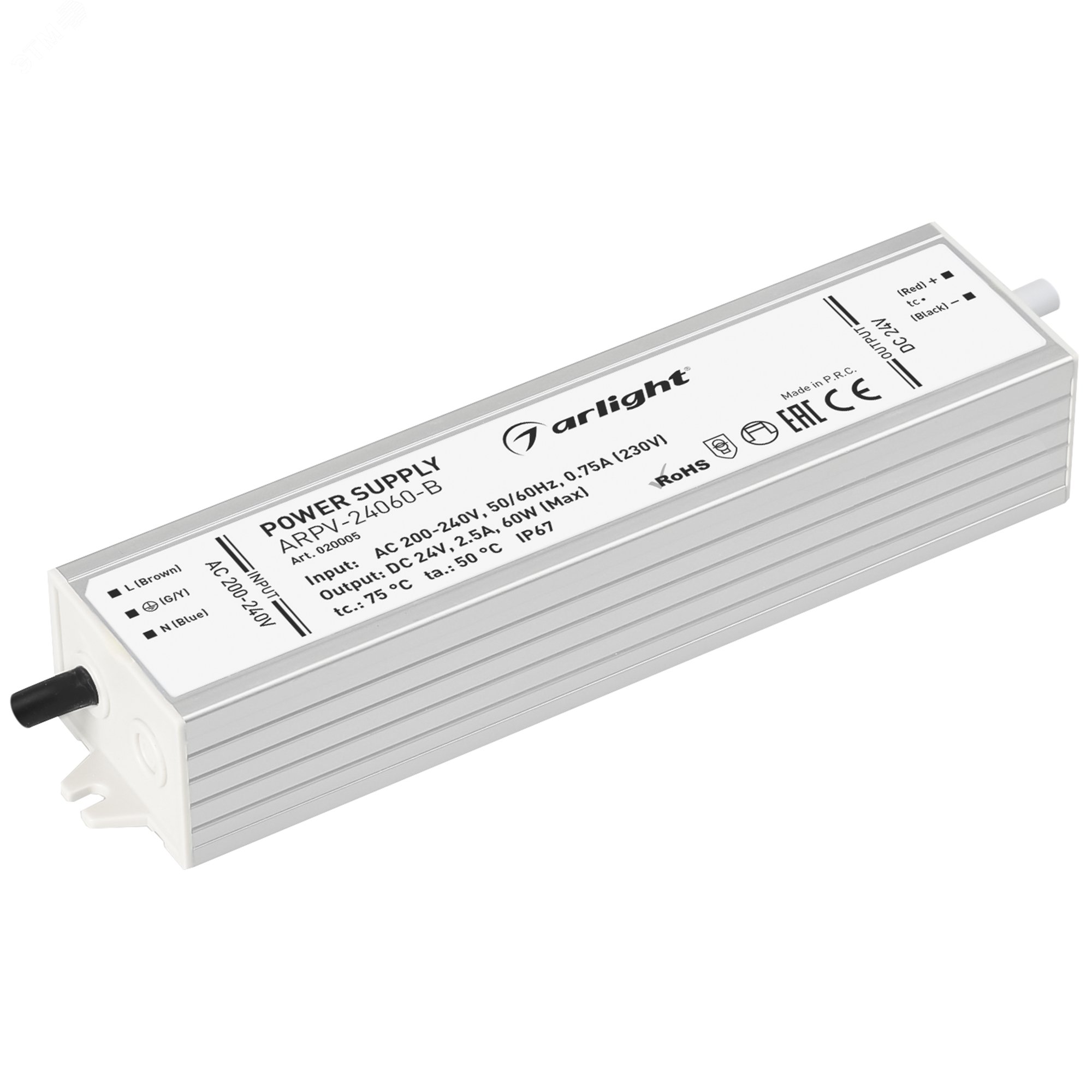 Изображение товара Блок питания ARPV-24060-B (24V, 2.5A, 60W) (ARL, IP67 Металл, 3 года) (шт)