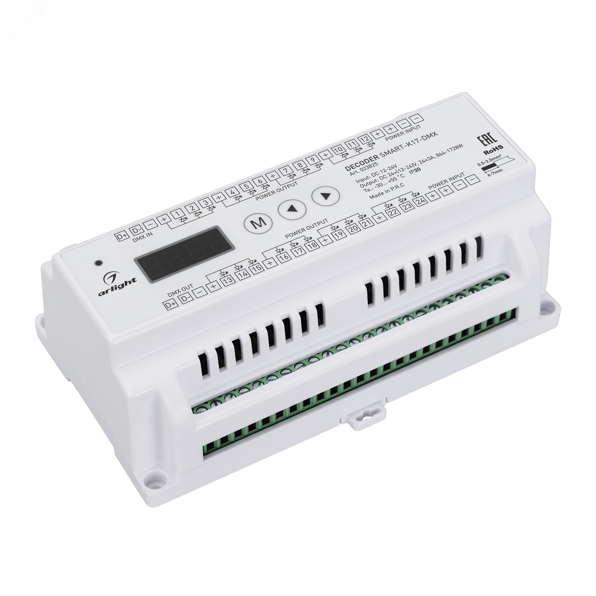 Изображение товара Декодер DMX512, PWM, 24 канала, IP20, для DIN-рейки, Arlight SMART-K17-DMX